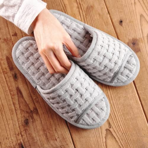 Open Toe Cotton Waffle Slippers – Non-Slip, Lightweight, Breathable, Washable