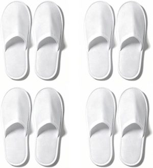 Disposable Guest Slippers, 4 Pairs Individually Packaged – White, Soft, Universal for Hotel, Spa, Travel, Party & Home