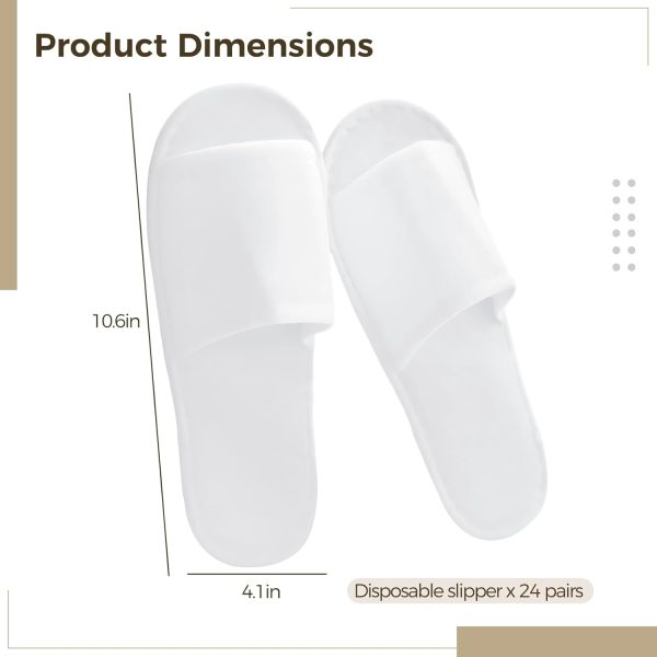24 Pairs White Soft Plush Open Toe Spa Slippers, Non-Slip