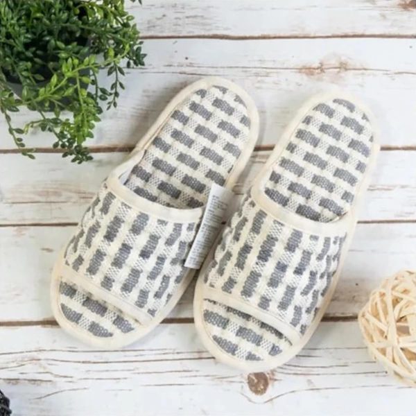 Cotton Waffle Open Toe Slippers – Non-Slip, Lightweight, Washable, Made in Korea
