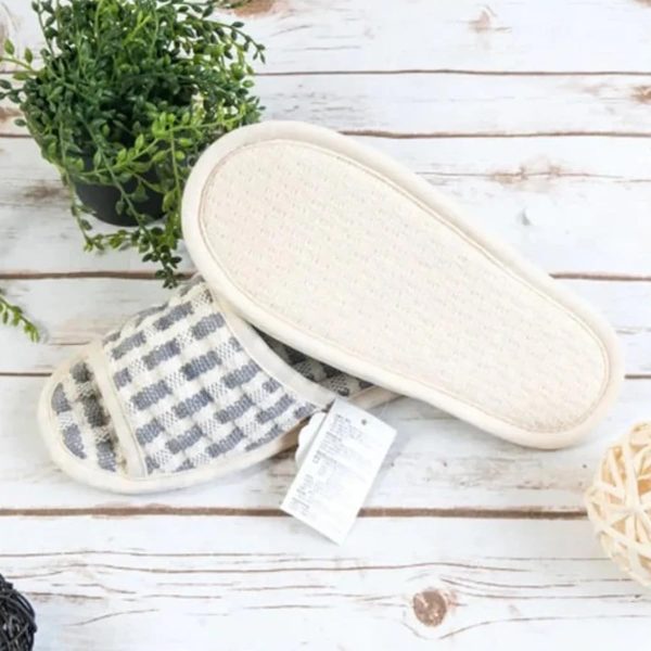 Cotton Waffle Open Toe Slippers – Non-Slip, Lightweight, Washable, Made in Korea
