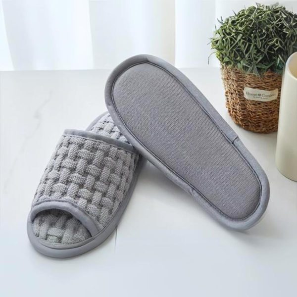 Open Toe Cotton Waffle Slippers – Non-Slip, Lightweight, Breathable, Washable