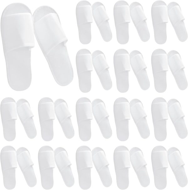 24 Pairs White Soft Plush Open Toe Spa Slippers, Non-Slip