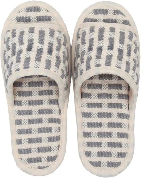 Cotton Waffle Open Toe Slippers – Non-Slip, Lightweight, Washable, Made in Korea