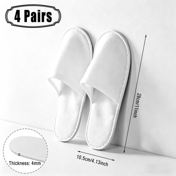 Disposable Guest Slippers, 4 Pairs Individually Packaged – White, Soft, Universal for Hotel, Spa, Travel, Party & Home
