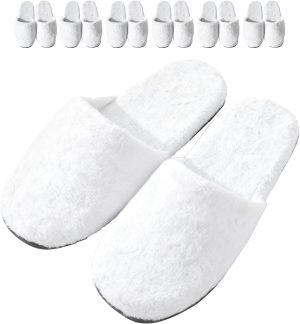 6 Pairs Ultra-Soft Hotel Slippers, Non-Slip Washable Guest Slippers, Individually Wrapped Cotton SPA Slippers