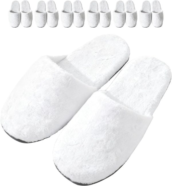 6 Pairs Ultra-Soft Hotel Slippers, Non-Slip Washable Guest Slippers, Individually Wrapped Cotton SPA Slippers