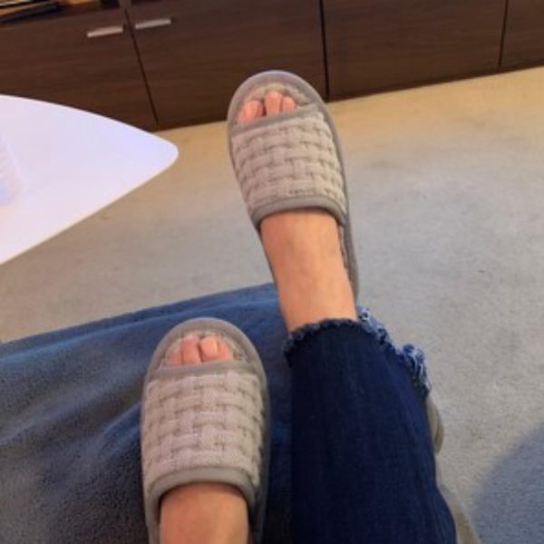 Open Toe Cotton Waffle Slippers – Non-Slip, Lightweight, Breathable, Washable