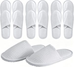 6 Pairs Disposable Guest Slippers, White, Individually Wrapped