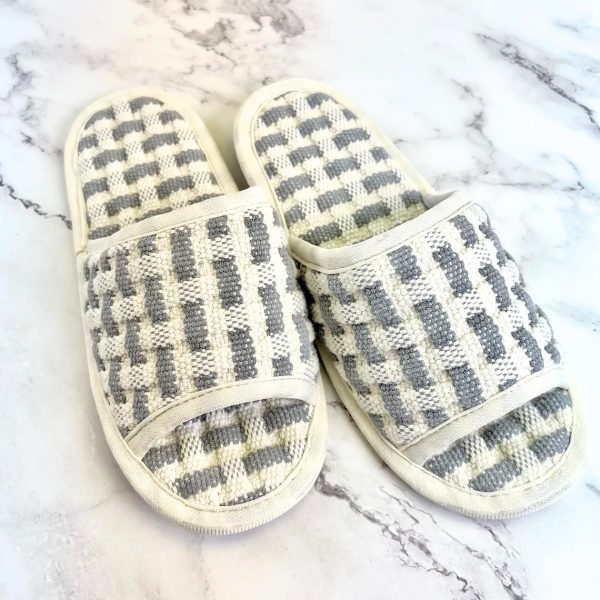 Cotton Waffle Open Toe Slippers – Non-Slip, Lightweight, Washable, Made in Korea