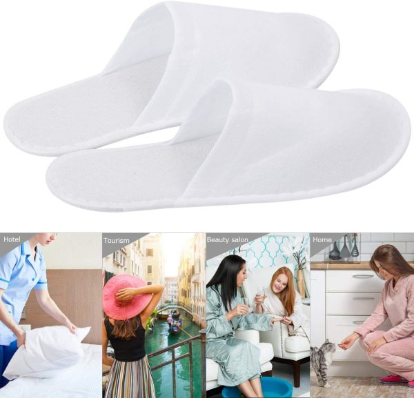 24 Pairs Disposable Spa Slippers, White, Closed Toe