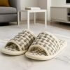 Cotton Waffle Open Toe Slippers – Non-Slip, Lightweight, Washable, Made in Korea