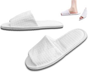 White Waffle Spa Slippers for Men & Women – 4 Pairs, Non-Disposable