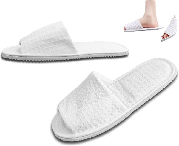 White Waffle Spa Slippers for Men & Women – 4 Pairs, Non-Disposable