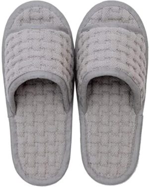 Open Toe Cotton Waffle Slippers – Non-Slip, Lightweight, Breathable, Washable