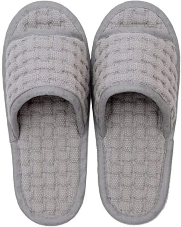 Open Toe Cotton Waffle Slippers – Non-Slip, Lightweight, Breathable, Washable