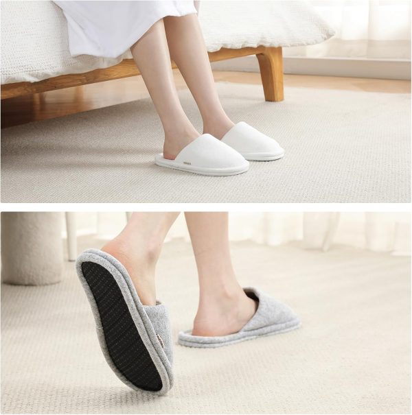 3-Pack Cotton Terry Closed-Toe Slippers for Women – Washable, Foldable for Travel & Guests