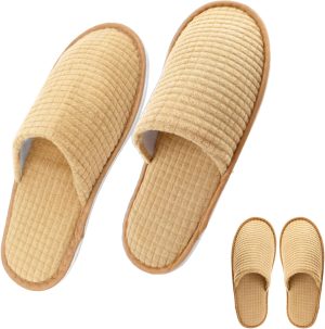 1-Pair Non-Slip Spa Slippers – Washable, Reusable Guest Slippers, Beige