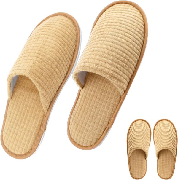 1-Pair Non-Slip Spa Slippers – Washable, Reusable Guest Slippers, Beige