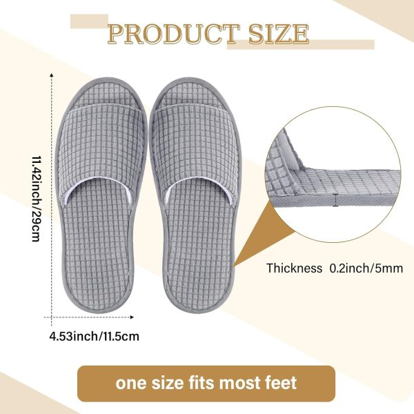 12 Pairs Disposable Open Toe Spa Slippers - Soft Fleece for Men, Women, Guests
