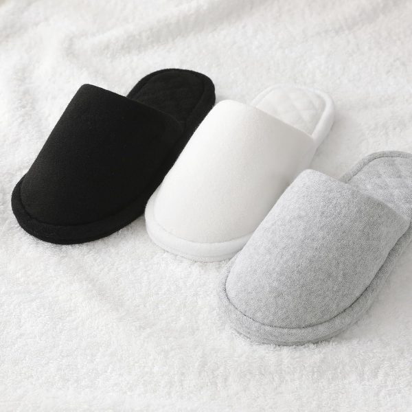 3-Pack Cotton Terry Closed-Toe Slippers for Women – Washable, Foldable for Travel & Guests