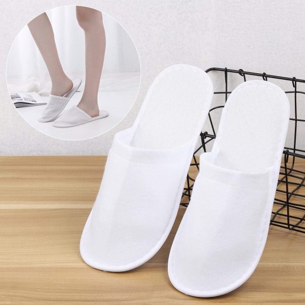 24 Pairs Disposable Spa Slippers, White, Closed Toe