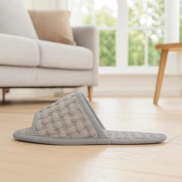 Open Toe Cotton Waffle Slippers – Non-Slip, Lightweight, Breathable, Washable
