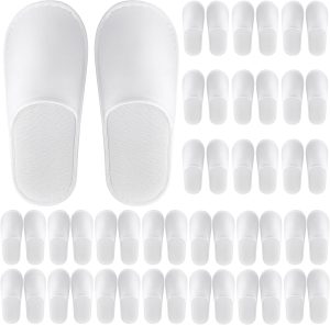 24 Pairs Disposable Guest Slippers – Soft Fleece, Individually Wrapped, White