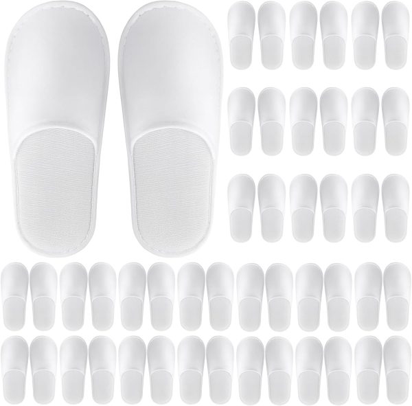 24 Pairs Disposable Guest Slippers – Soft Fleece, Individually Wrapped, White