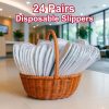 24 Pairs Disposable Guest Slippers – Soft Fleece, Individually Wrapped, White