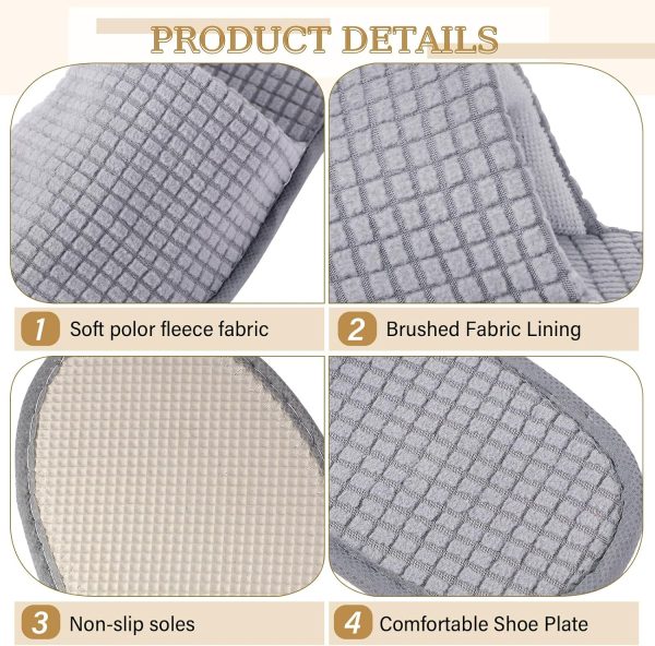 12 Pairs Disposable Open Toe Spa Slippers - Soft Fleece for Men, Women, Guests