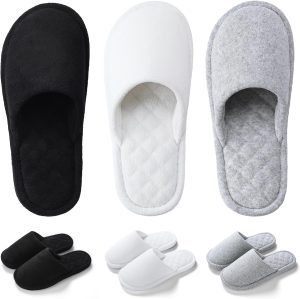 3-Pack Cotton Terry Closed-Toe Slippers for Women – Washable, Foldable for Travel & Guests