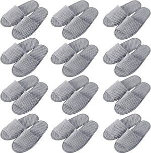 12 Pairs Disposable Open Toe Spa Slippers - Soft Fleece for Men, Women, Guests