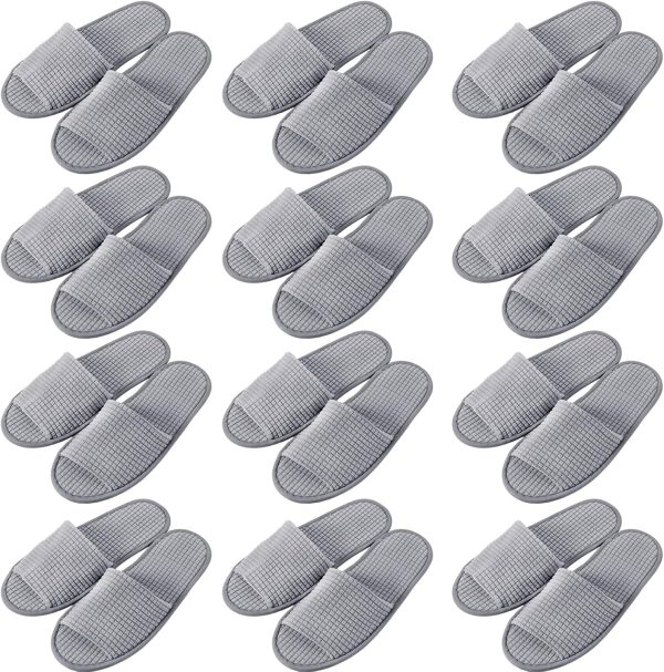 12 Pairs Disposable Open Toe Spa Slippers - Soft Fleece for Men, Women, Guests