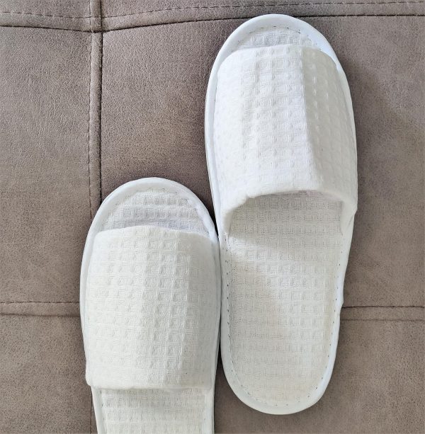 White Waffle Spa Slippers for Men & Women – 4 Pairs, Non-Disposable